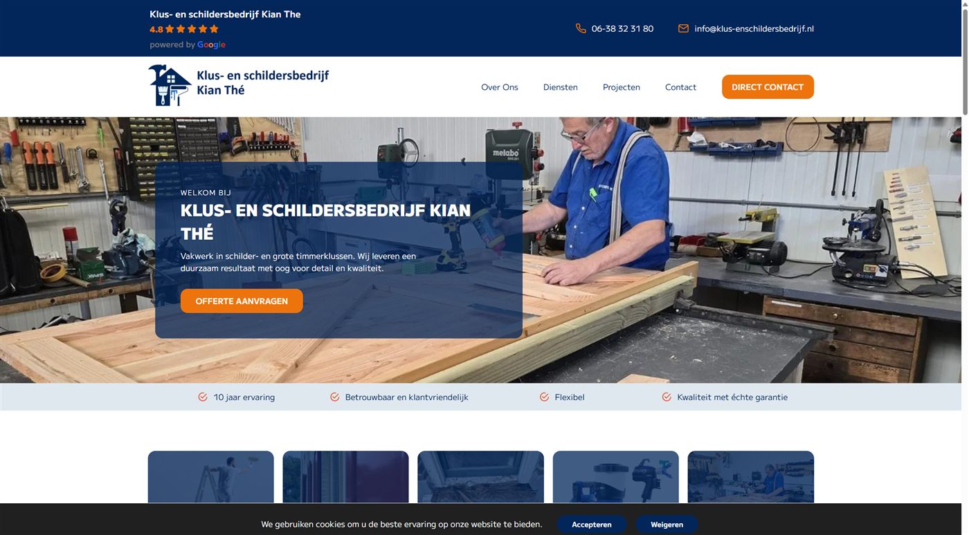 Homepagina van Klus- en schildersbedrijf Kian Thé
