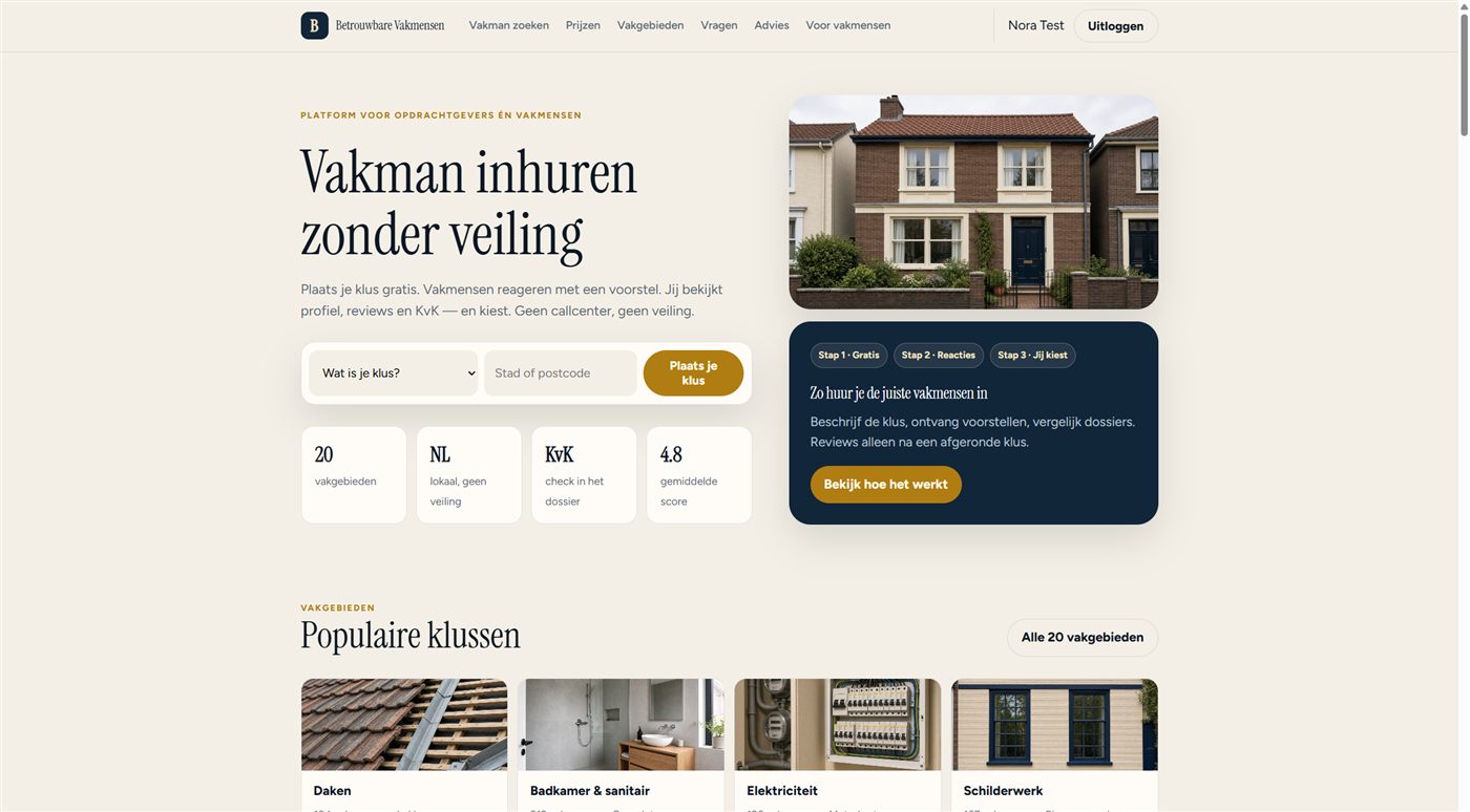 Homepagina van Betrouwbare Vakmensen